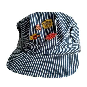Vintage Railroad Conductor Hat Navy Blue Pinstriped With Pins